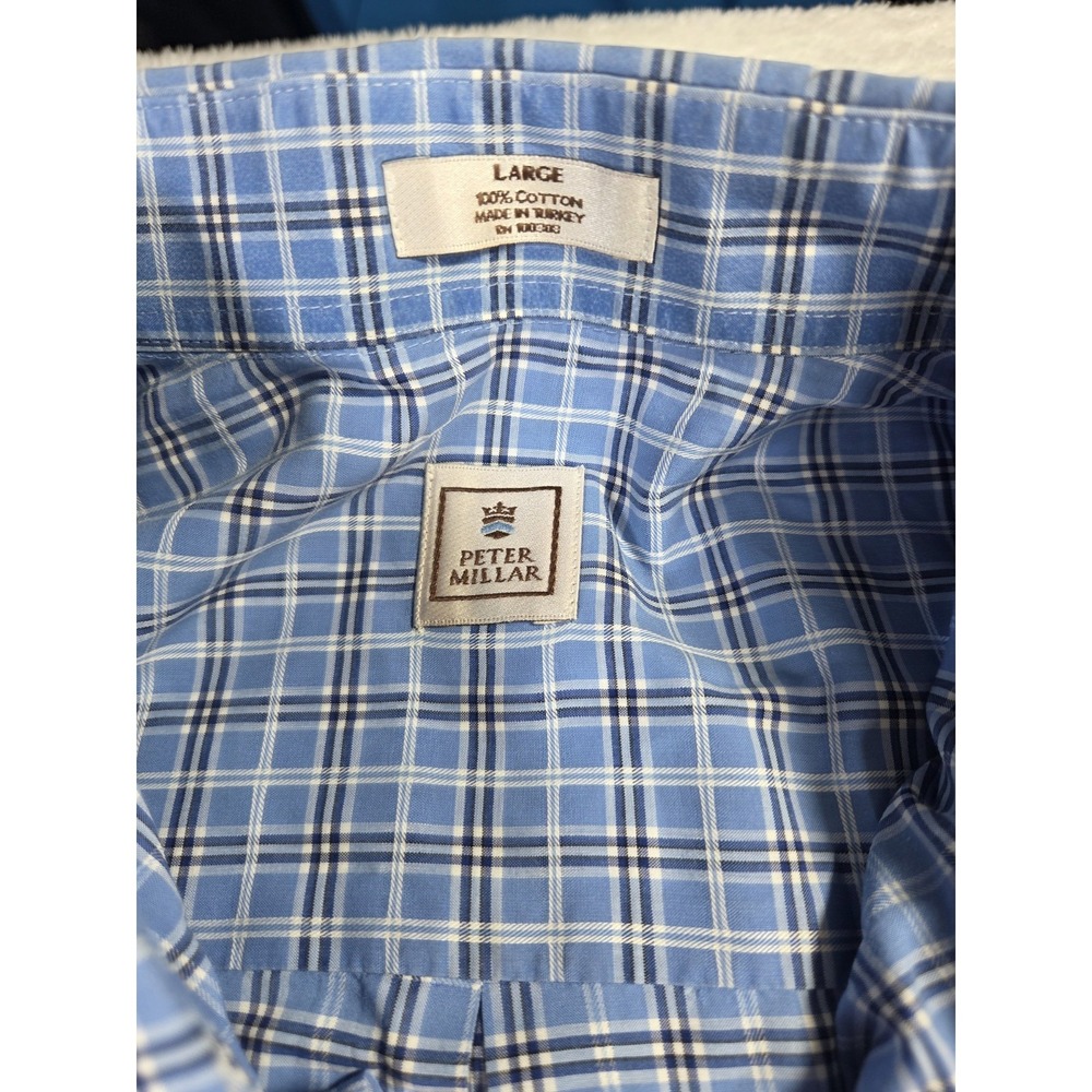Peter Millar Crown Crafted Blue Plaid Button Down Men's Large Golf Dress Shirt - Picture 5 of 9